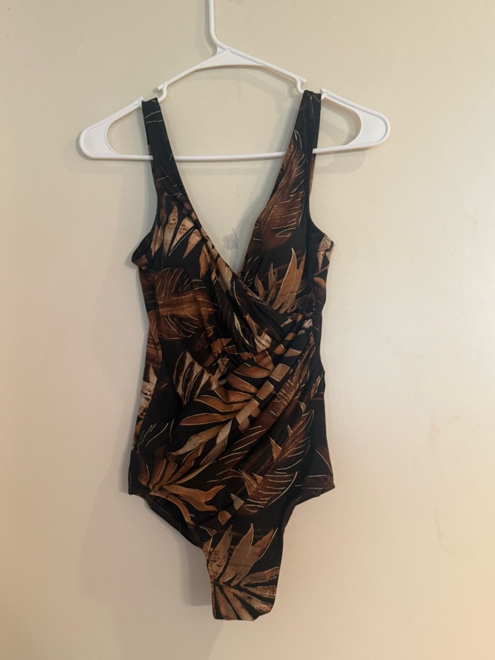 Miraclesuit One-Piece Swimsuit in Black and Brown Leaf Print